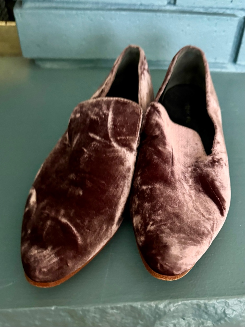 Velvet Slip-On Loafers in Mauve